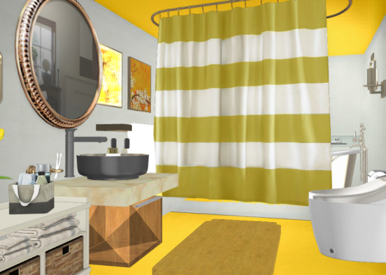 yellow gold and white bathroom Design Rendering