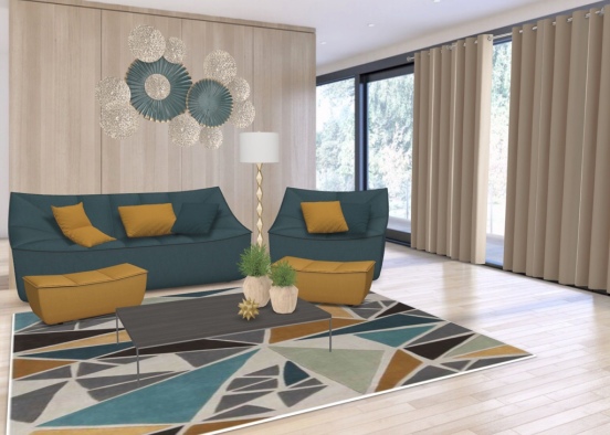 #Teal & Mustard Living Room Design Rendering
