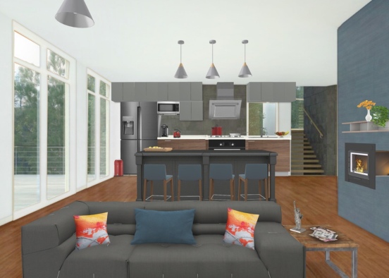 #Hot with’a bit’o cool Kitchen & Living Design Rendering