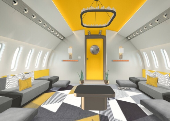 #Mustard & Grey Plane Cabin Design Rendering