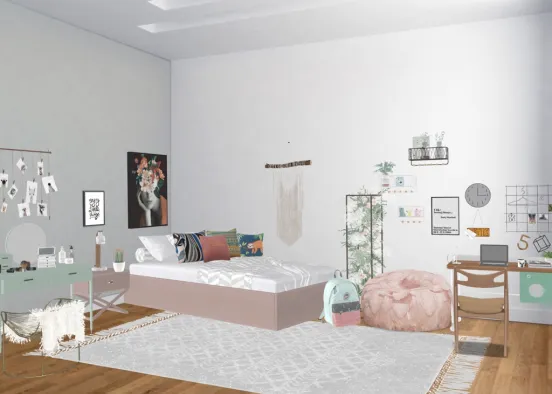 modern teen girl bedroom Design Rendering