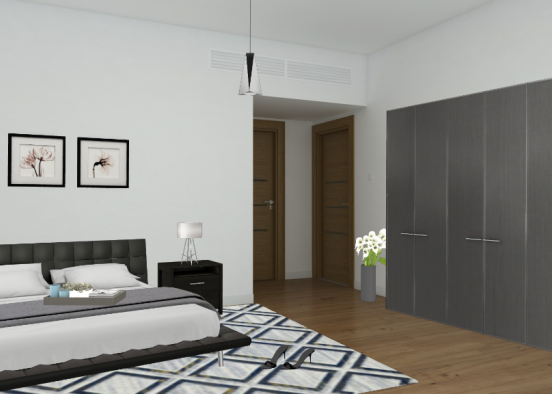 black & white bedroom Design Rendering