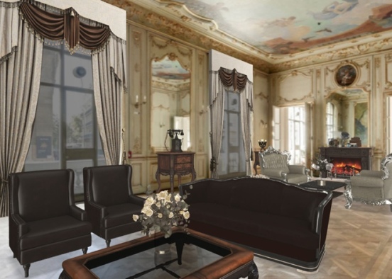 Luxurious Parisian Apartment Living Room Design Rendering