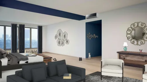 Una gran habitacion de descanso con color  azul