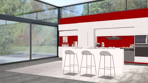 red wall kitchen