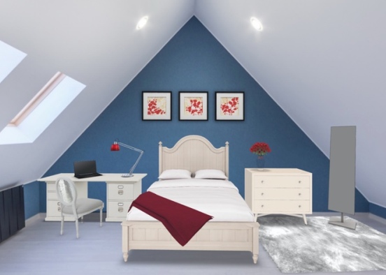 blue attic bedroom Design Rendering