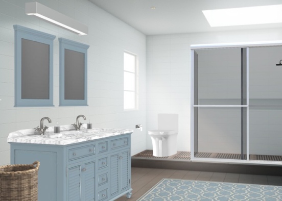 Blue White Tan Bathroom Design Rendering
