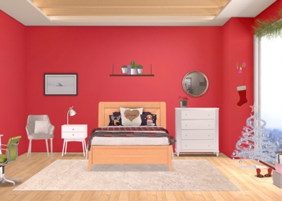 Red Christmas Bedroom Design Rendering