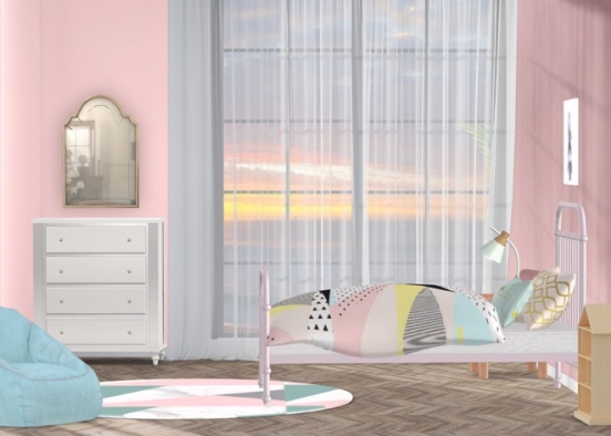 pink and blue girls room Design Rendering