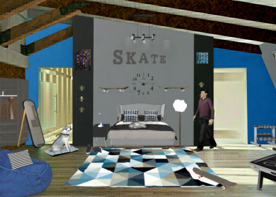 dormitorio dedicado al skate Design Rendering
