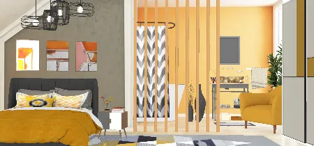 Bedroom combination with grey bathroom