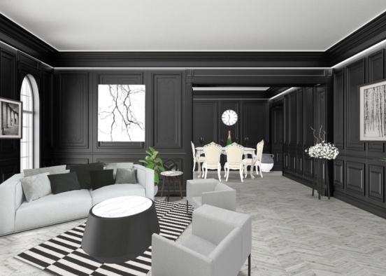 Black and White Hotel Waiting Area!   Design Rendering