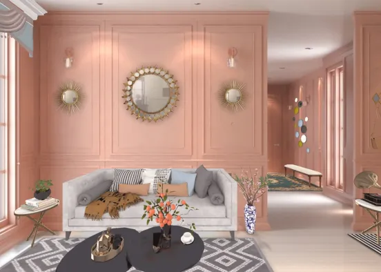 Blush Living Room Design Rendering