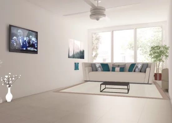 blue and white living room  Design Rendering