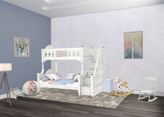 Fun neutral color kids room Design Rendering