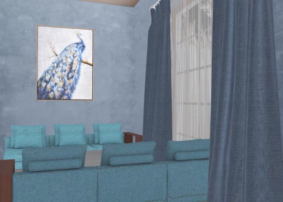 blue themed living room Design Rendering