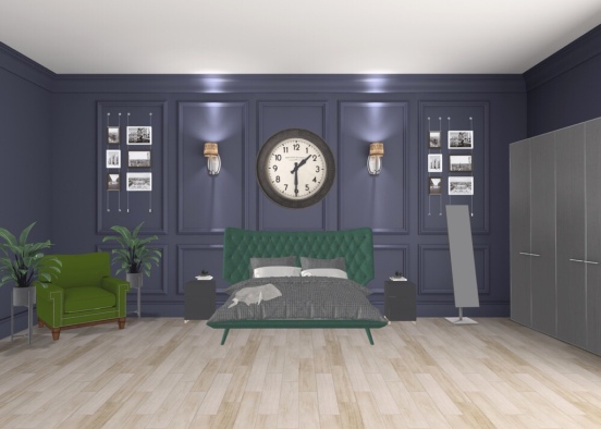 green and navy bedroom Design Rendering