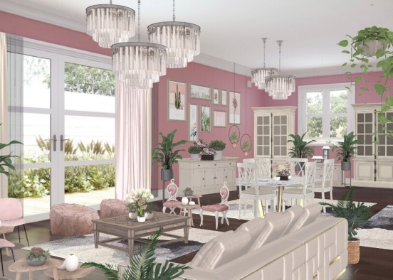 Mauve Theme Living/Dining Room Design Rendering