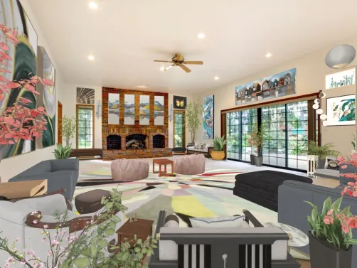 color and plants living room