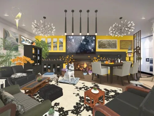 Kitchen living room combo with fireplace