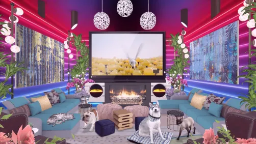 Family fun room with tv and fireplace
