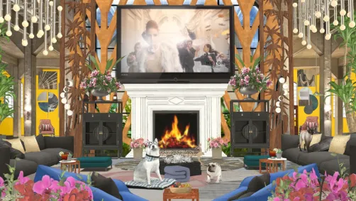 Spacious living room tv room with fireplace
