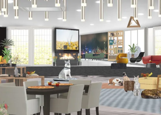 Den dining and tea room with tv and fireplace  Design Rendering