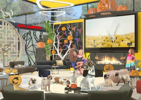 Happy halloween living room with fireplace  Design Rendering