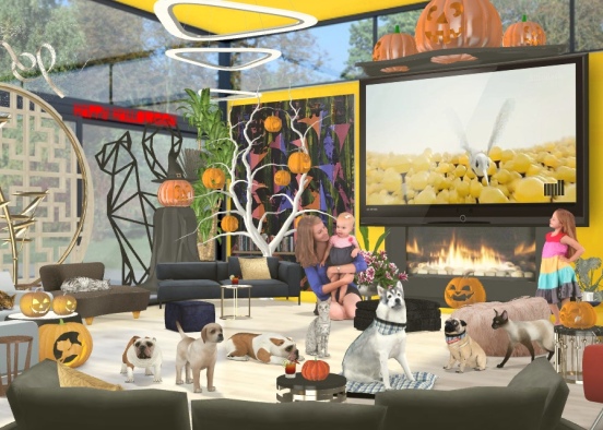 Happy halloween living room with fireplace  Design Rendering