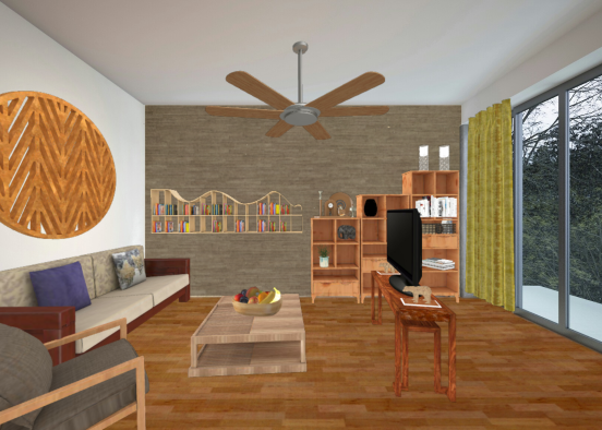Wood living room Design Rendering
