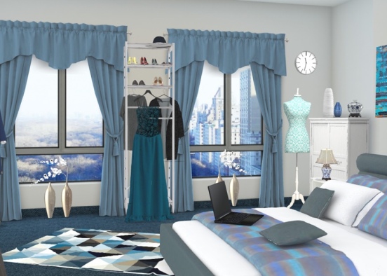 BLUE BEDROOM FOR OFFICE PERSON Design Rendering