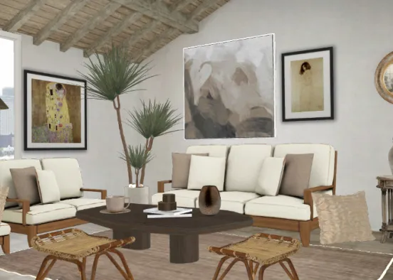 Earthy tones living room Design Rendering