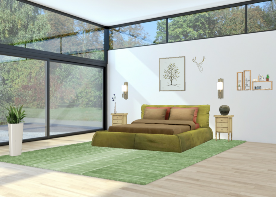 Dormitorio verde natural  Design Rendering