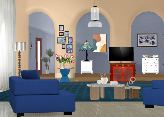 Living room in blue. By glori Design Rendering