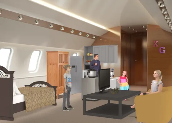 a family living inside in the camp car Design Rendering