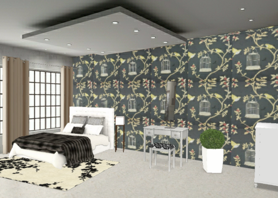Чёрно-белая спальня Design Rendering