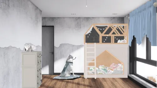 tiny bedroom with dog