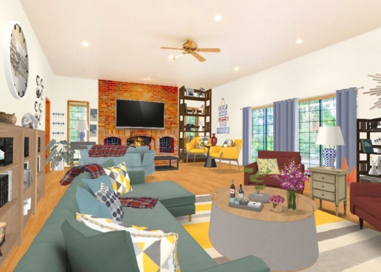 Cozy Family Living Room Design Rendering