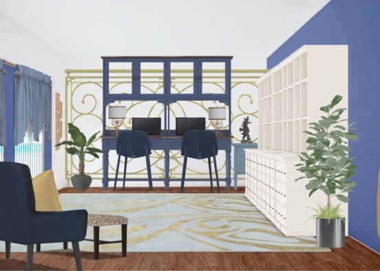 Navy and Gold Office Design Rendering