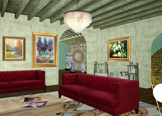 Boho living room 1 Design Rendering