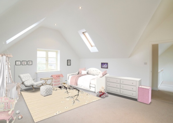 timeless sweet baby girls room with room for her to grow.  Design Rendering