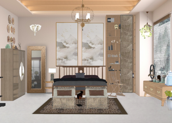 Oriental bedroom Design Rendering
