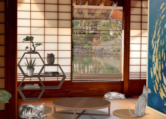 cats in the japanese room Design Rendering
