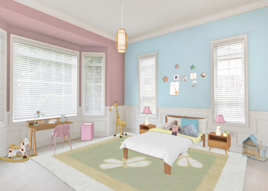 Pink & light blue bedroom Design Rendering