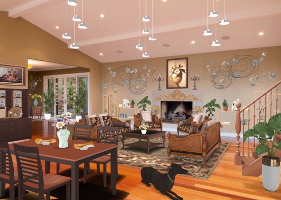 luxury living room with fireplace Design Rendering