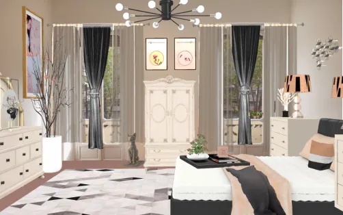 Bedroom in pink and black..