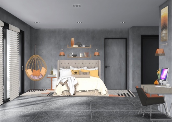 orange, tan and gray bedroom Design Rendering