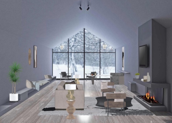 brown, white and black themed living room  Design Rendering