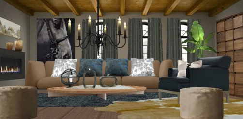  Rustic  cozy Living room with  wood and dark blue design ⚘