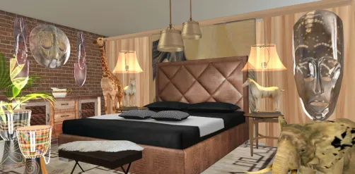 Wood bedroom with a touch off African ⚘
